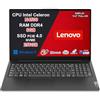 Lenovo Pc Portatile, Notebook Intel N4500, Ram 8Gb, SSD 256Gb, FHD 15.6, Ingresso Lan, Hdmi, Usb Type-C, Win 11, Wi-Fi, Computer Portatile, Laptop Mouse WiFi Omaggio