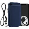 kwmobile Custodia Neoprene con Zip per Smartphone XL - 6,7/6,8 - Portacellulare a Tracolla - Porta Cellulare da Collo Universale - Blu Marino