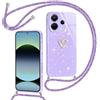 Yichxu Cover con Cordino per Xiaomi Redmi Note 14 4G Custodia Glitter con Collana Tracolla, Motivo Cuore TPU Silicone Brillantini AntiGraffio Case, Laccio Collo Case per Redmi Note 14 4G, Viola