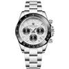 PAGRNE DESIGN Orologio al quarzo da uomo con codice cronografico singolo, impermeabile, in ceramica e acciaio inossidabile (Silver White GY)
