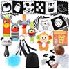 Chennyfun Neonato Giochi Sensoriali Neonati, 31 PCS Giochi Neonato 0-6 Mesi, Libro Stoffa Neonati, Bianco Nero Scheda Memoria, Calzini Sonaglio, Regalo Neonato 0-6 Mesi