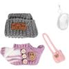 LEWOTE Set di Abbigliamento per Bambola 17cm, Cappello Abito Ornamenti Accessori Set [Con Borsa di Stoccaggio di Abbigliamento Bambola] (Grey Hat/Purple Clothes/Pink Bag)