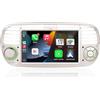 YZGWWIU Autoradio per Fiat 500 2007-2015 Radio con Wireless CarPlay e Android Auto 7 Pollici Schermo Stereo(Bianco)
