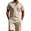 Generic Completo estivo da uomo, set da 2 pezzi, pantaloncini e magliette in cotone e lino, polo da uomo, camicia da spiaggia, vestibilità ampia, abbigliamento estivo, camicie Henley e pantaloncini da vacanza