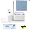 Gevvnss Dispenser Sapone Cucina,Porta Sapone Cucina e Porta Spugna 4 in 1,Dispenser Detersivo Piatti Ricaricabile con 2 Spugne e Porta Strofinacci,per Lavello da Cucina Countertop Organizer,Bianco