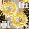 Qillnyy [2 pezzi] 60 luci a LED a batteria di Natale, 7 m/8 modalità, luci per esterni/interni, IP65 impermeabile con timer telecomando per Natale, matrimonio, balcone, giardino, decorazione per feste (bianco
