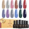 ROSALIND Smalto Semipermanente Glitter, 12 Colori Glitterato Marrone Argento Rosa Nero Rosso Viola Smalti Semipermanenti per Unghie,Soak Off Mini UV/LED Brillantini Smalto Gel Unghie Nail Art Manicure