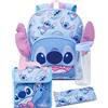 Disney Lilo And Stitch 4 Pezzo Zaino Bambina | Kids Boys Alien Character 3D Ears Rucksack Lunch Bag Pencil Case And Water Bottle Regali per borse per il ritorno a scuola