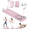 Giabuao Tavola Pilates Reformer Multifunzione Pieghevole, Pilates Board con Ab Roller Supporto per i gomiti, Macchina per Esercizi Addominali Rimbalzo Automatico e Corda di Tensione(Domestico/Esterno)
