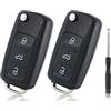 Betterher 2 Pezzi 3 Pulsante Chiave Dell'automobile Borsette Caso Fob Sostituzione Pieghevole con Lame compatibile per VW Volkswagen Golf Mk6 Tiguan Polo Passat CC SEAT Skoda Octavia