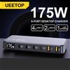 Ueetop Caricatore USB C GaN da 175 W Display a LED Caricatore da tavolo a 6 porte Tipo C PD 100 W PPS 45 W Ricarica rapida per MacBook Samsung iPhone