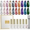 ROSALIND Smalto Semipermanente Unghie Magnetico, 10 Colori Crystal Cat Eye Argento Viola Marrone Rosso Blu Verde Smalti Semipermanenti per Unghie con Magnete, UV/LED Smalto Gel Manicure Regalo