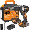 WORX WX352 Trapano avvitatore con percussione brushless 60nm-20V con 2.0 batterie da 2.0Ah