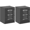 HOMCOM Comodino Moderno con 3 Cassetti, Set 2 Pezzi, 40x36x56cm, Grigio | Camera da Letto, Soggiorno, Truciolato