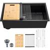 VEVOR Lavello da Cucina in Granito 762 x 457 x 230 mm per Montaggio ad Appoggio, Lavello da Cucina da Incasso in Stile Rurale con Accessori, per Camper, Cucine di Preparazione, Bar, Nero