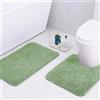 wyewye Tappetini da bagno in microfibra, super spessi 2 cm, super assorbenti, 50 x 80 cm e 50 x 50 cm, a forma di U, verde chiaro