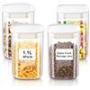 VINATO Set di 4 Barattoli in Vetro con Coperchio (4 x 1,1L) - Contenitori Ermetici Quadrati per Farina, Spezie, Cereali & Caffè, Contenitori Cucina, Lavabili in Lavastoviglie