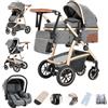 Gcarebb Passeggino 3 in 1, Passeggini Cittadine Con Seggiolino Auto, Passeggino con manubrio regolabile in altezza, Passeggini Combinato Paesaggio Alto Telaio in Alluminio Per Neonato 0-4 anni