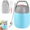 Fodlon Contenitore Termico per Alimenti Caldi 450ml, Portapranzo con Sacchetto Spazzola Cucchiaio, a Prova di Perdite, Acciaio Inossidabile Doppia Parete, Lunch Box Tazza Muesli Yogurt, 6-12h Termico (Blu)