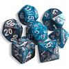 QMAY DND Dice - Set di 7 dadi poliedrici per Dungeon e Dragons MTG RPG D&D D20, D12, D10, D%, D8, D6, D4 (blu e argento)