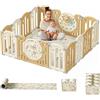 Kakbgee Box Pieghevole per Bambini, Box neonato Forma Regolabile, Espandibile Recinto bambini HDPE con tavolo da gioco e serratura di sicurezza, Centro di attività indoor/outdoor（14Pannelli Giallo）