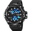findtime Orologio da uomo militare, sportivo, digitale, orologio da polso tattico, digitale, analogico, a LED, 50 m, impermeabile, per uomini, ragazzi, cronografo, Nero , cinghia