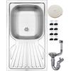DomoDomo - Lavello da Incasso in Acciaio Inox 76x43 cm con Gocciolatoio - Lavello da Cucina 1 Vasca senza Foro Rubinetto, Vasca da Cucina con Sifone, Lavello da Incasso Moderno