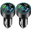 GemCoo 66W Caricatore Auto USB C, 4-porte Accendisigari USB C con ricarica rapida QC3.0 e PD30W, Caricatore Auto Accendisigari con voltmetro a LED per iPhone16/15/14/13/12, Samsung Galaxy, iPad (Blu*2)