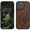 kwmobile Custodia Compatibile con iPhone 15 Pro Max Cover - Back Case in Legno con Bumper in Silicone TPU - Bussola vintage marrone scuro