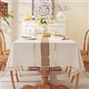 Lifetooler Tovaglia Antimacchia Rettangolare Cotone Lino Copritavolo Moderno Elegante Ricamata Tovaglie Impermeabile per Esterno,Soggiorno,Cucina Decorazione del Tavolo(Beige,140x140cm)