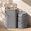 BAM BOO BOX Bidoni Differenziata da Interno 100L Grigio - Contenitori Raccolta Differenziata Bottiglie - Secchi con 2 Sacchi Rimovibili Trasportabili - Telaio Bambù
