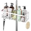 HouseUp Mensola per doccia senza foratura (solo per barre rotonde da 18mm-25mm), portaoggetti per barre doccia, supporto per shampoo per doccia, organizer per bagno, mensola doccia (Argento)
