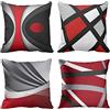 Ruedong Set di 4 federe per cuscini da 45 x 45 cm, motivo astratto, moderno, rosso, nero, grigio, bianco, a righe, in lino crittografato, 45 x 45 cm, per esterni, decorazione per casa, giardino,