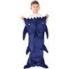 softan Coperta a forma di squalo per bambini, in morbida flanella, giocattolo per ragazzi, coperta a coda di squalo, blu scuro, calda e morbida, regalo 48,3 x 111,8 cm, adatta per ragazzi dai 3 ai 6