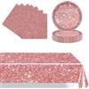POPOYU 37 Pezzi Stoviglie in Carta per Feste di Compleanno Oro Rosa,20 x Tovaglioli,16 x Piatti Piani di Carta,137x274cm la Tavola per Decorazioni Natalizie,Kit Festa Compleanno(16 Ospiti)
