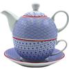 Dekohelden24 Brocca in porcellana, tea for one Set, caraffa da portata per tè, teiera, servizio da tè, tazza da tè con teiera, set da teiera retrò con tazza da tè in porcellana blu, L x P 15 x 15 x 16