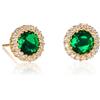 Diamond Treats Orecchini Oro Donna in Argento 925 Placcato Oro, Orecchini Halo con Pietre Zirconi Verde Smeraldo, Orecchini Rotondi per Donna e Ragazza, Orecchini Verdi con una Confezione Regalo