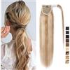 SEGO Coda Capelli Extension Veri Clip Coda di Cavallo Ponytail Extensions Aderire Fascia Unica 100% Remy Human Hair Balayage 35cm-80g # Biondo Cenere mix Biondo Chiarissimo