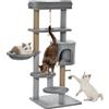 PawHut tiragraffi per gatti 120 cm albero per gatti con cesto, grotta per gatti, palla da gioco, torre di arrampicata per interni con letto, tronco di iuta, tiragraffi per gatti fino a 5 kg, grigio