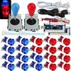 SJ@JX 2 Player Arcade Game Stick DIY Kit Buttons with Logo LED 8 Way Joystick USB Encoder Cable Controller for PC MAME Raspberry Pi Red Blue
