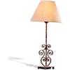 LOBERON, lampada da tavolo, modello Clamart, in stile vintage, con supporto di ferro e decorazione realizzata a mano, di colore marrone ruggine, in lino