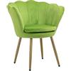 IlGruppone Poltrona Conchiglia Camera da Letto in Velluto Design Moderno, Sedia Classica con Gambe in Metallo Placcato Oro - Poltroncina per Salotto con Seduta Morbida Imbottita Modello Maddina - VerdeAcido
