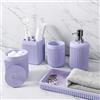 XLHOMO Set di accessori da bagno in resina viola chiaro, 5 pezzi, dispenser di sapone per lozione, portaspazzolino, bicchiere da bagno, supporto Qtip e vassoio da toeletta, set organizer da bagno per