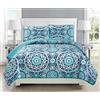 Fancy Linen Fancy Collection, set di 3 copriletto trapuntato per letto king size e California king, motivo floreale, turchese, blu, grigio, verde acqua