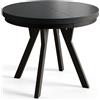 AlpiMeble Tavolo da pranzo rotondo EVO, tavolo allungabile, diametro: da 100 cm a 200 cm, tavolo da soggiorno colore: nero, con gambe in legno di colore nero