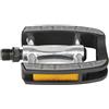 M-WAVE Non-Slip Pedal Steady C, Silver Polished Alloy Body And Black Pp Cage, Ball Bearing with Rubber Seal Ring, with Grey Rubber, Reflector, W/German Approval No., On Card