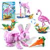HOGOKIDS 3 in 1 Set Costruzioni Fenicottero Rosa con Fiori, Animale 3 Opzioni di Montaggio - Fenicottero, Coniglio o Delfino, 558 Pezzi, Giocattolo Educativo Creativo Pasqua Compleanno 6+