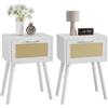 YMYNY Set di 2 Comodini, Tavolino con Cassetto decorato in rattan fatto a mano, Maniglia magnetica, Gambe di legno massiccio, 35×27×53cm, Comodino per Camera da Letto, Soggiorno, Bianca HST010W-2