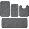 Luriseminger 4er Tappeto da Bagno Set, Tappeto da Bagno Antiscivolo in Memory Foam, Assorbente Tappetino e Tappetino per WC - Lavabile in Lavatrice (Grigio Scuro‌)