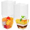 deegbbyi 50 Pezzi Tazze Quadrate Trasparenti da Dessert, 60 ml Bicchieri da Dessert con Cucchiaini, Riutilizzabili, Mini Tazze Quadrate per Budino Cioccolato, Feste, Ringraziamento, Natale
